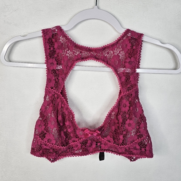 Exposed high neck keyhole pink lace bralette sz L/XL - Picture 1 of 2